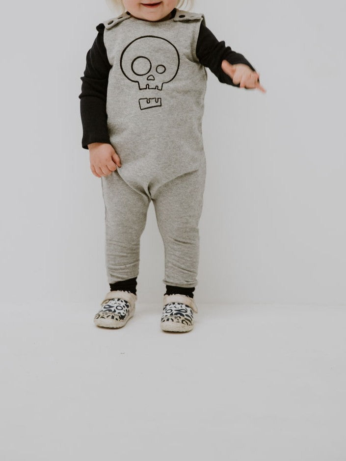 Long Romper - Grey Skull