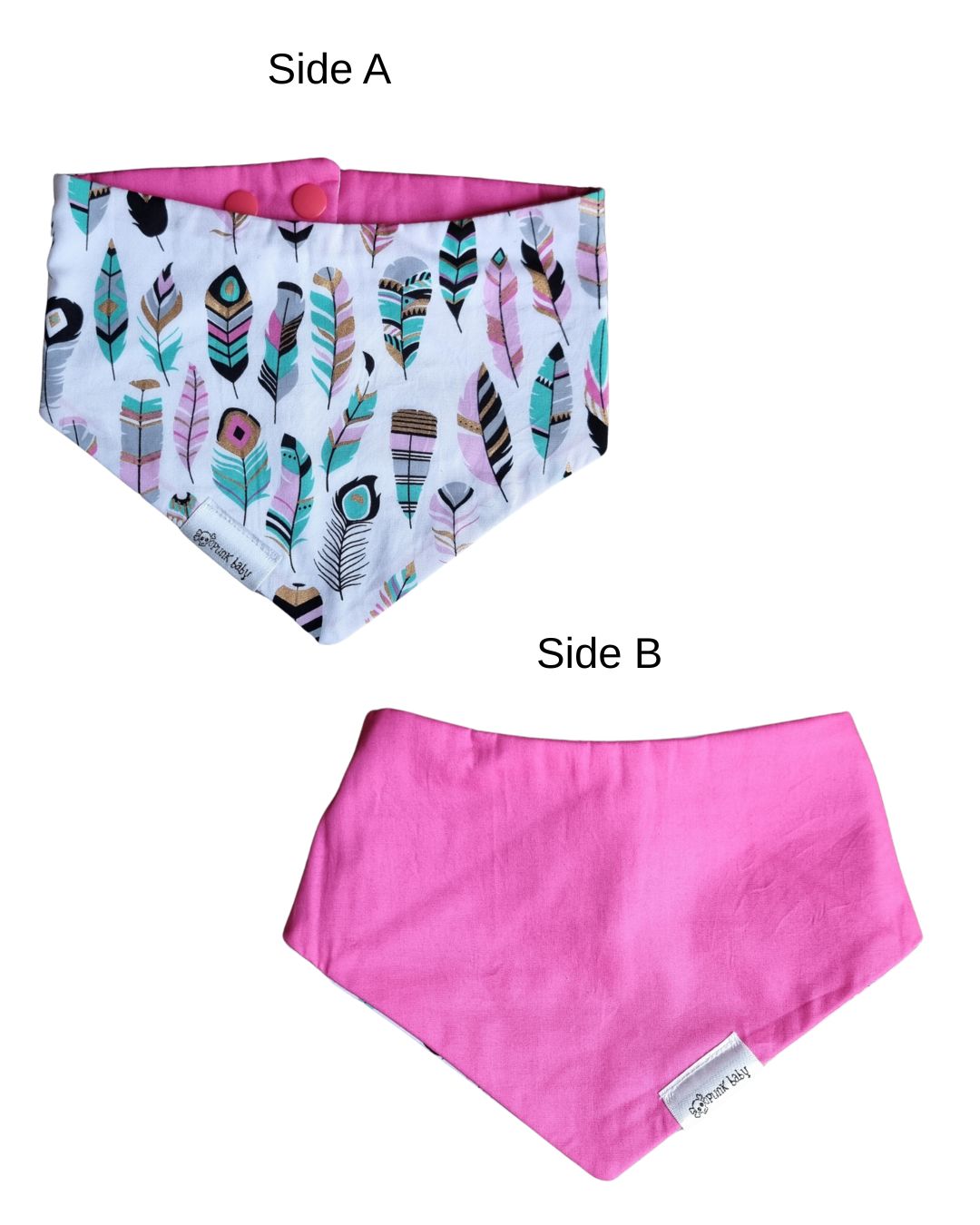 Reversible Bib - Feather/Pink
