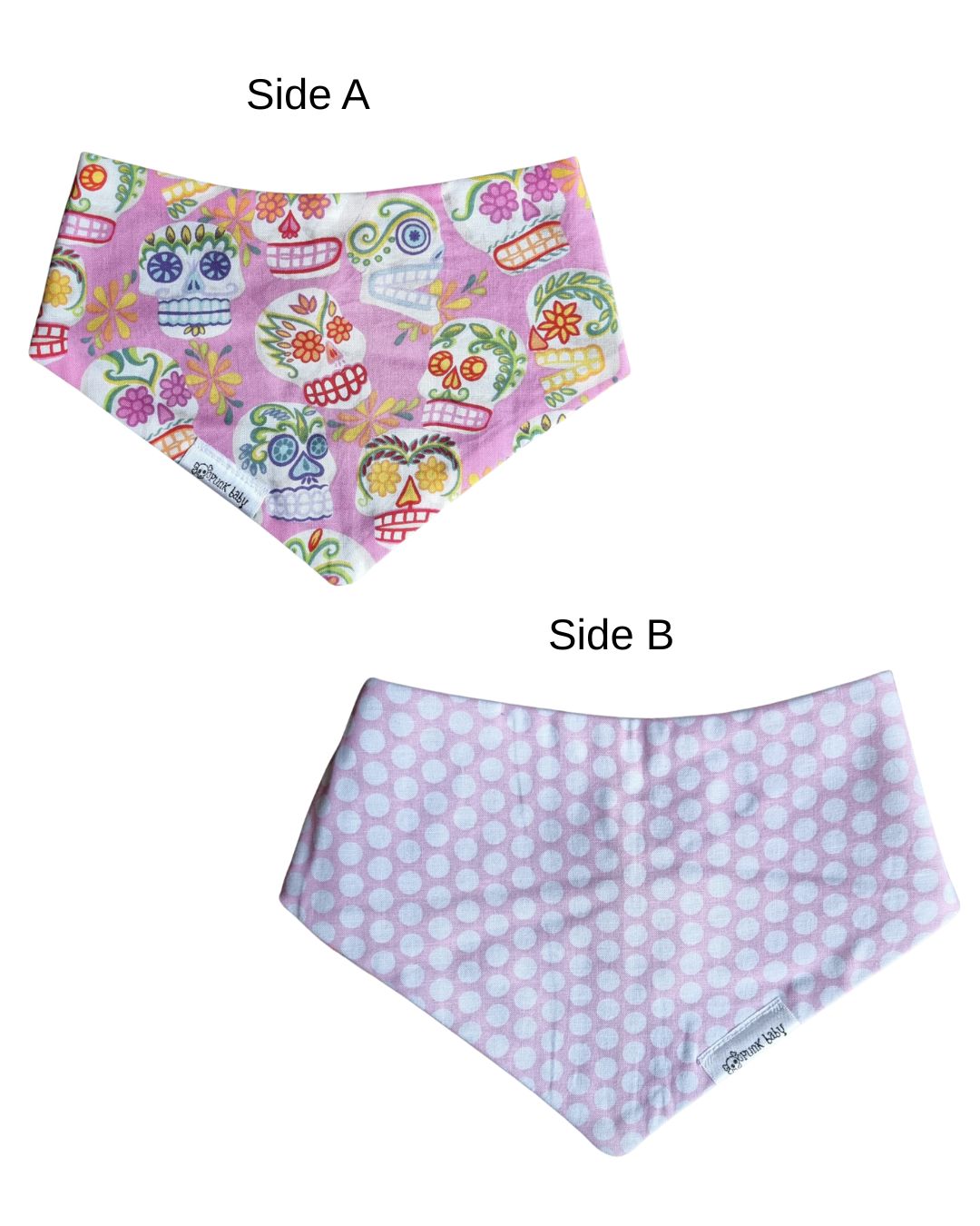 Reversible Bib - Sugar Skulls/Pink Polka Dots