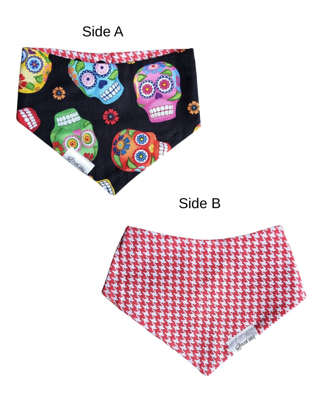 Reversible Bib - Sugar Skulls/Red Houndstooth