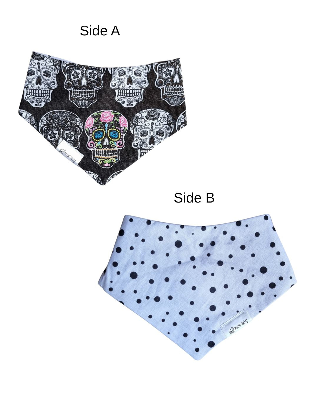 Reversible Bib - Sugar Skull/White Polka Dot