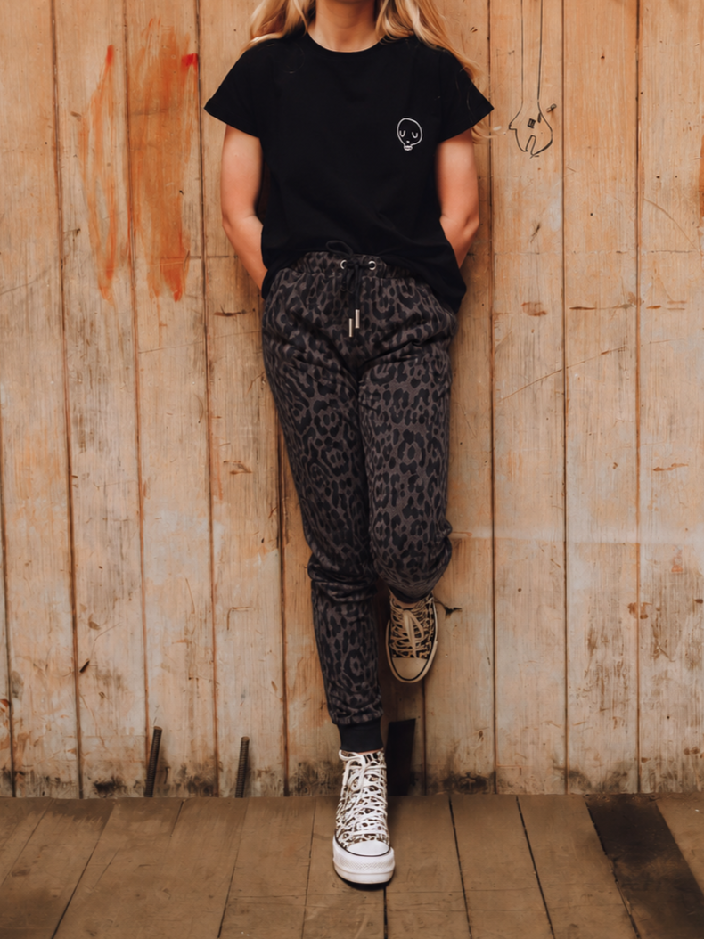 Pleat Front Joggers - Grey Leopard