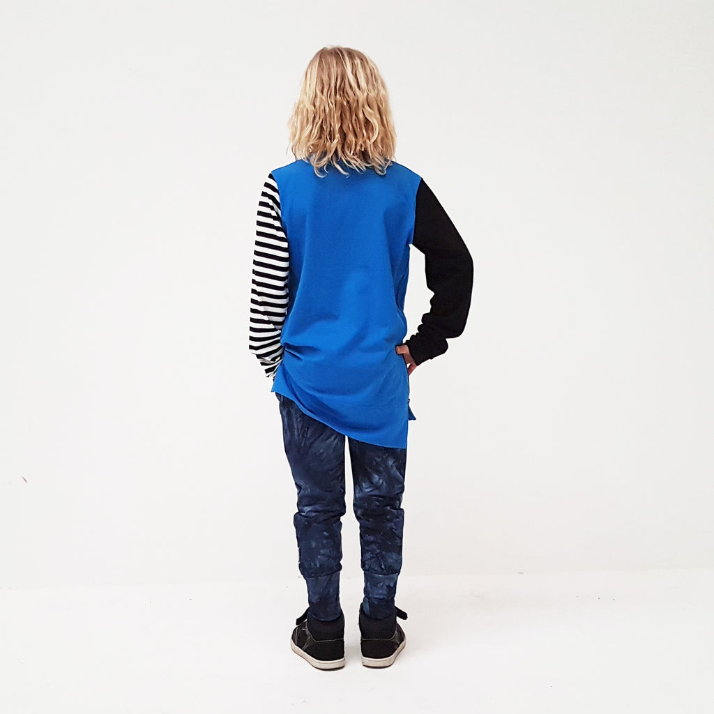 Longsleeve Tall Tee - Blue with Mismatched Sleeves