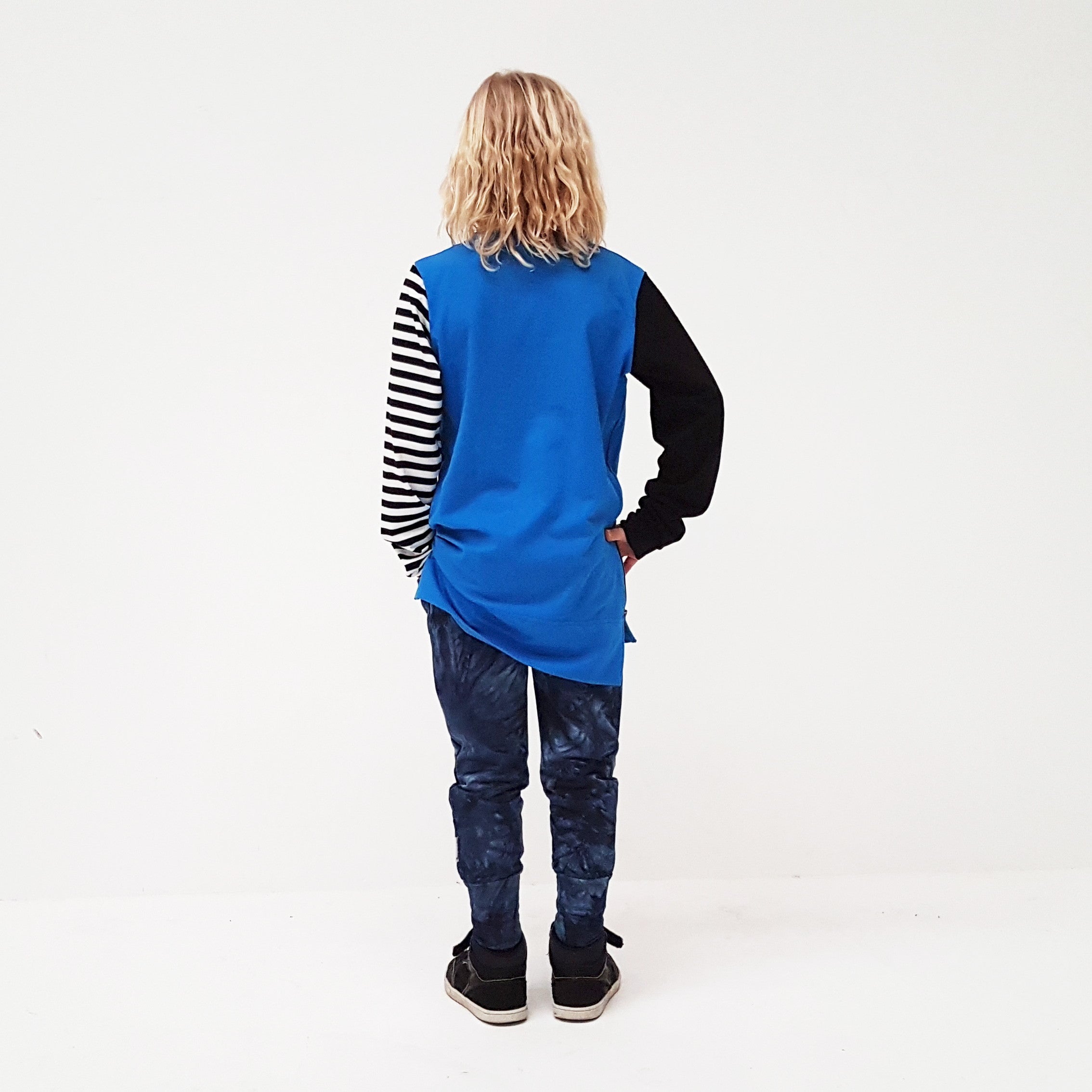 Longsleeve Tall Tee - Blue with Mismatched Sleeves