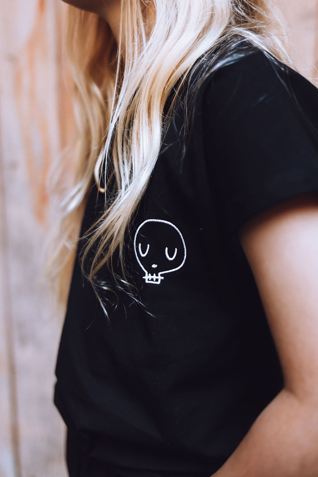 Weekend Tee - Black with Embroidered Skull
