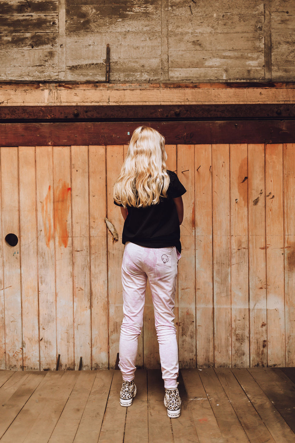 Joggers - Lilac Tie Dye with Embroidered Skull