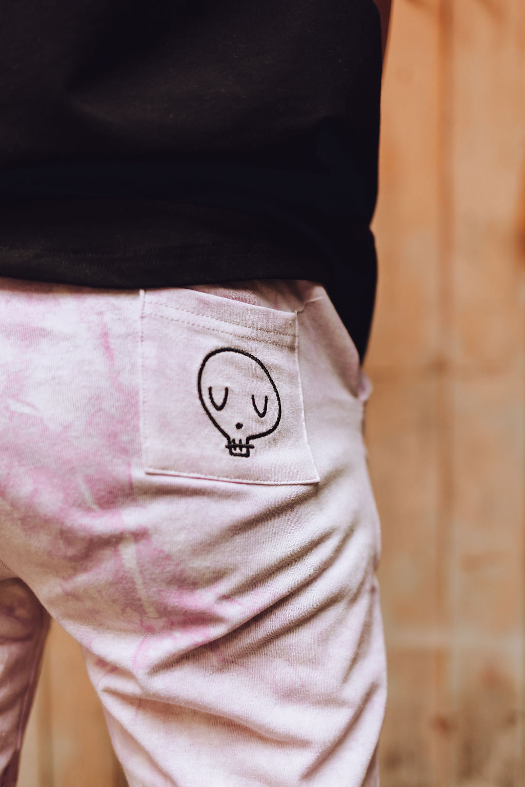 Joggers - Lilac Tie Dye with Embroidered Skull