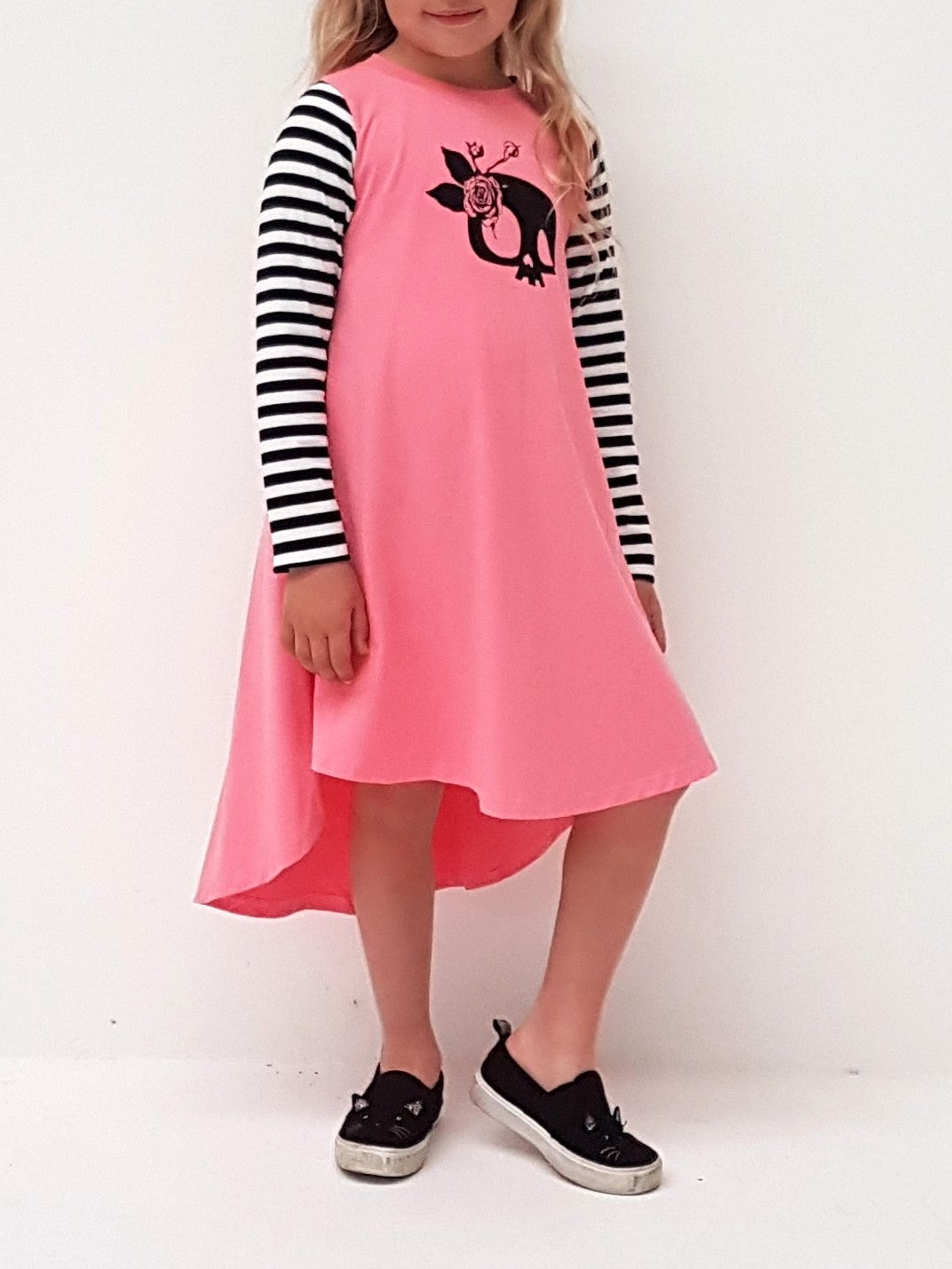Long Sleeve Dress - Pink Skull