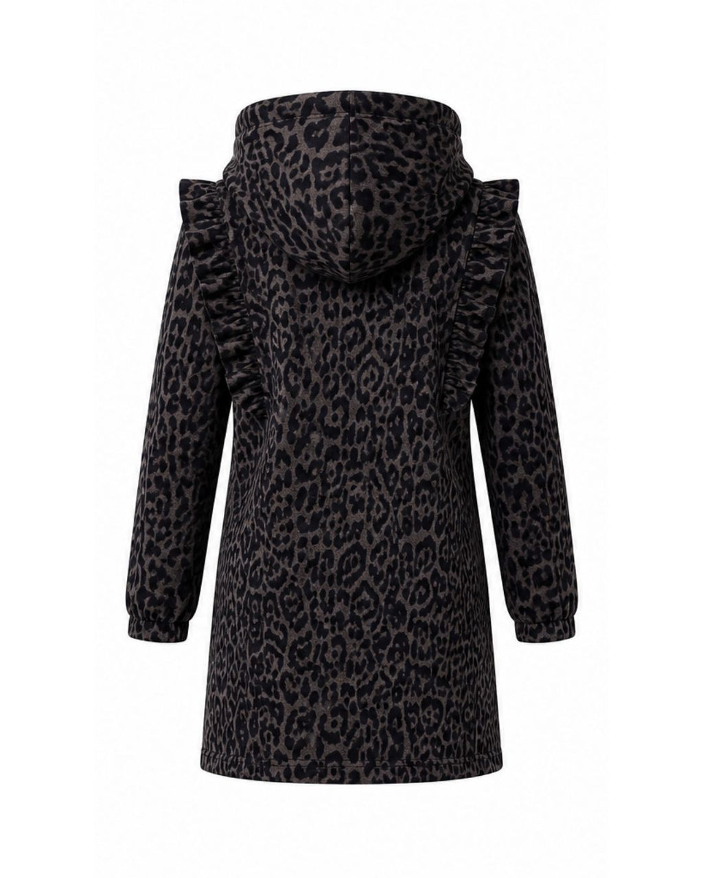 Ruffle Hoodie Dress - Grey Leopard