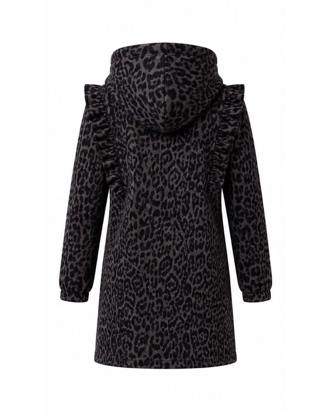 Ruffle Hoodie Dress - Grey Leopard
