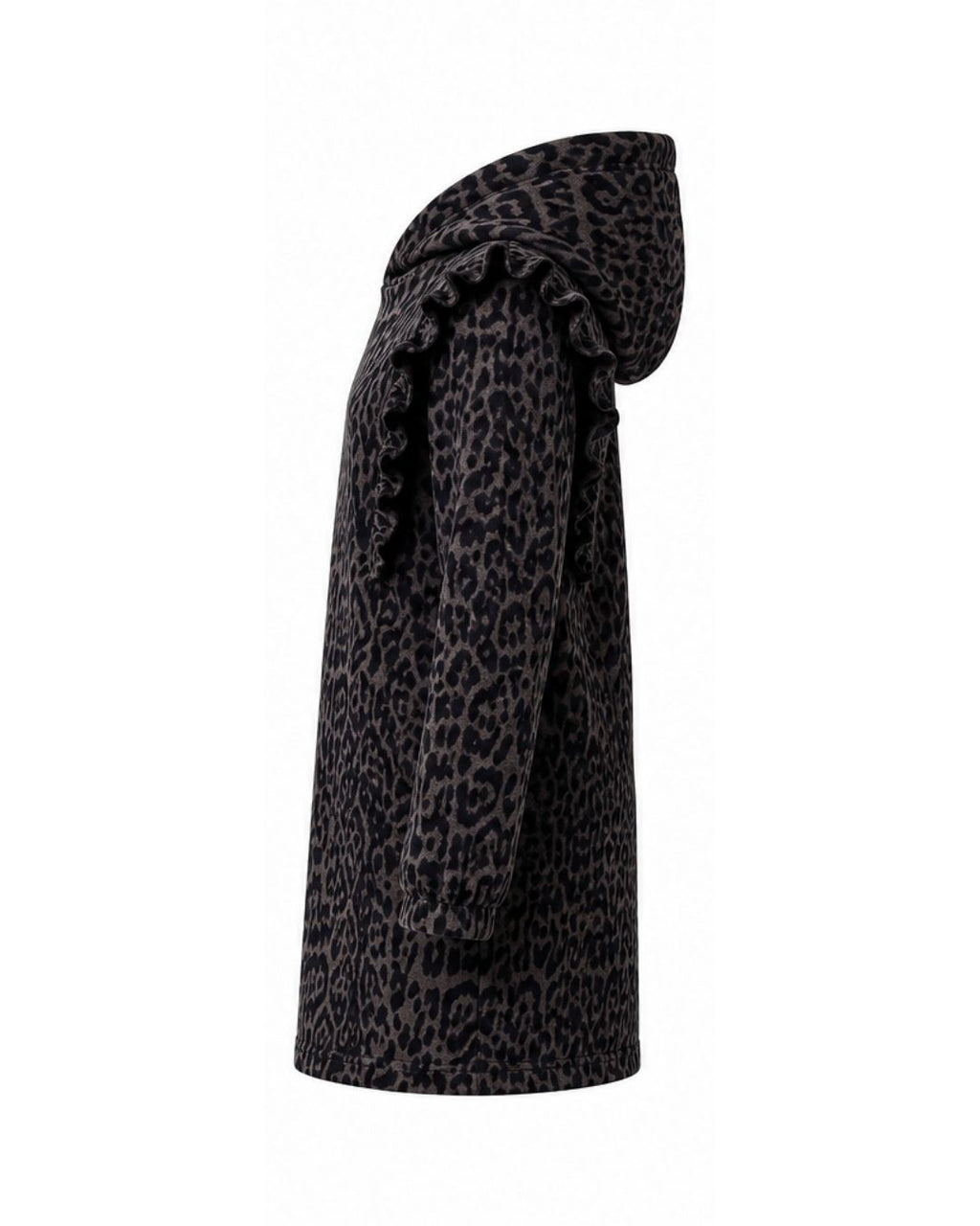 Ruffle Hoodie Dress - Grey Leopard