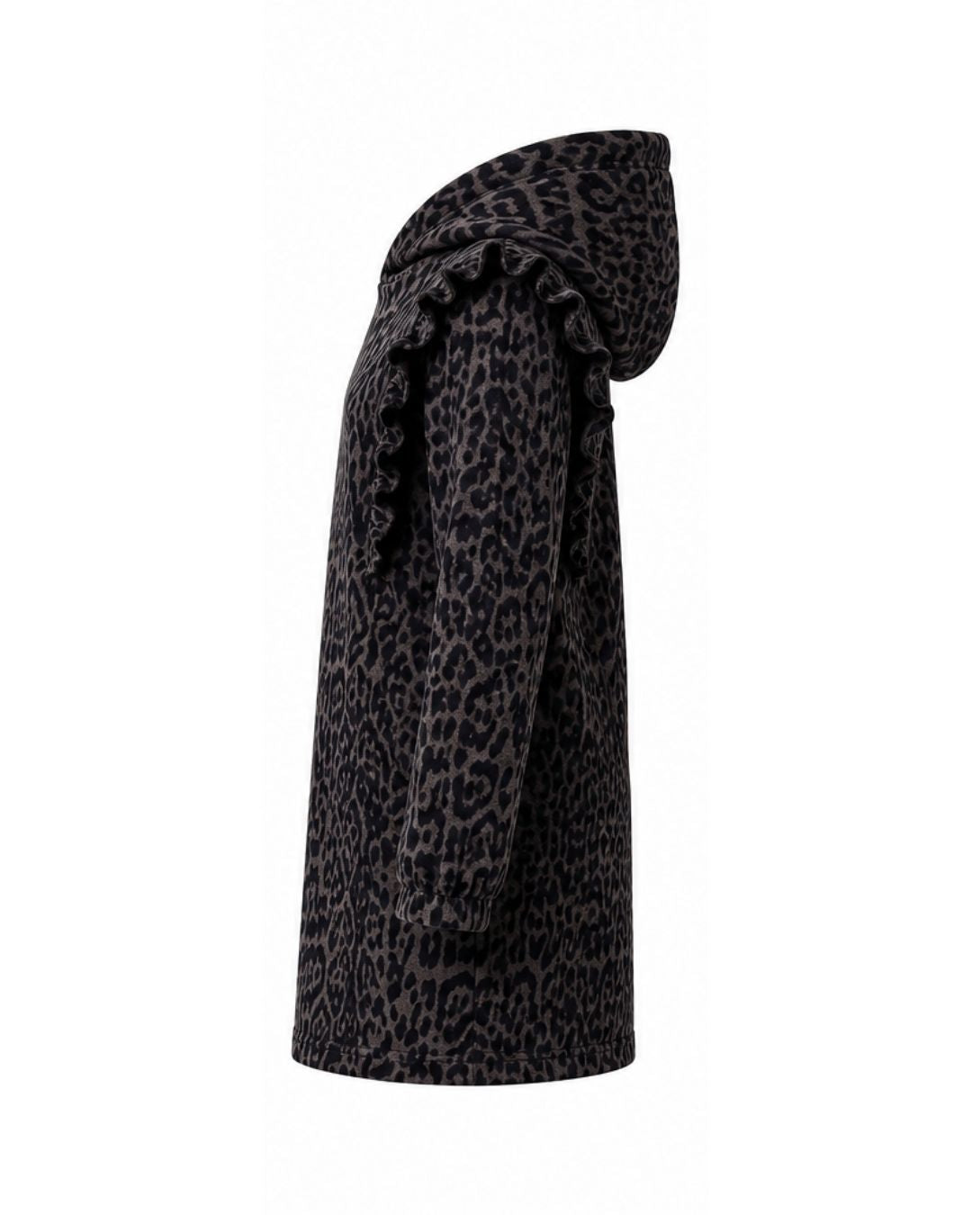 Ruffle Hoodie Dress - Grey Leopard