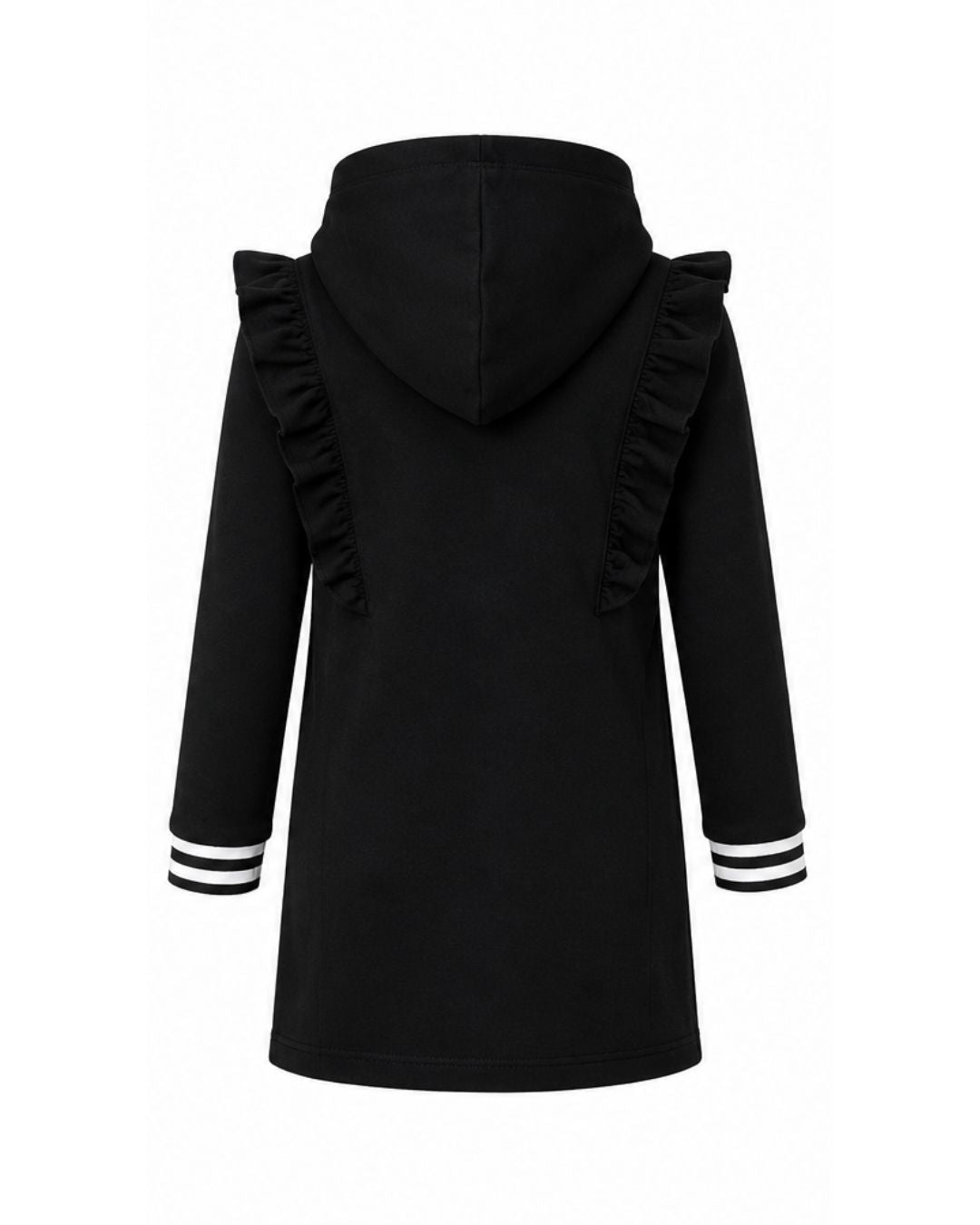 Ruffle Hoodie Dress - Black