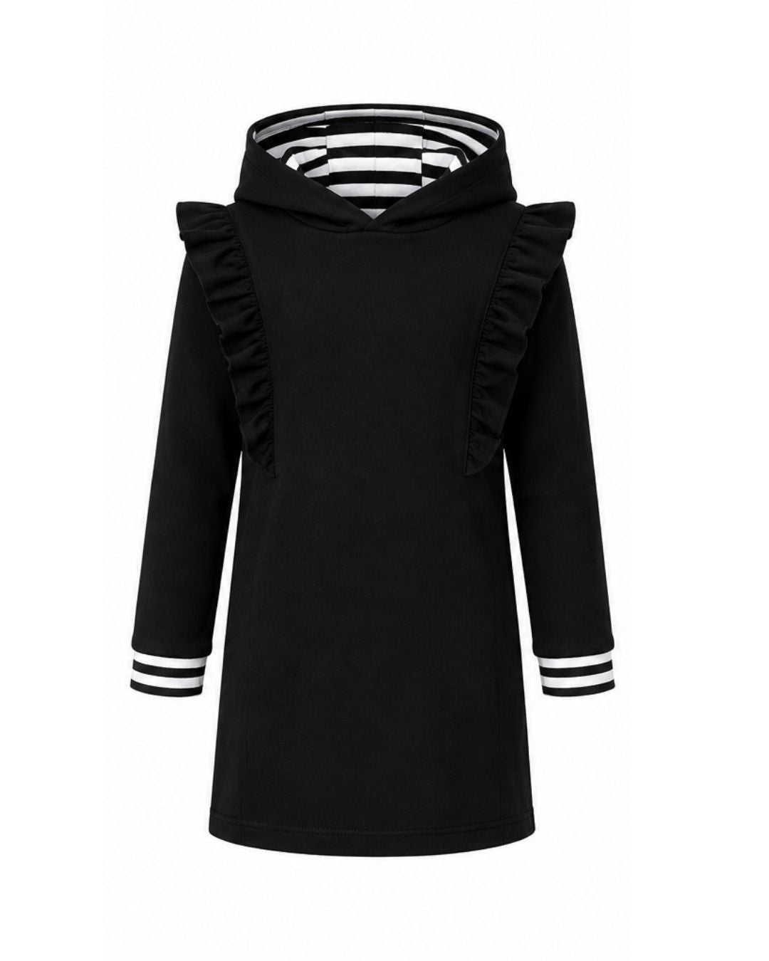Ruffle Hoodie Dress - Black