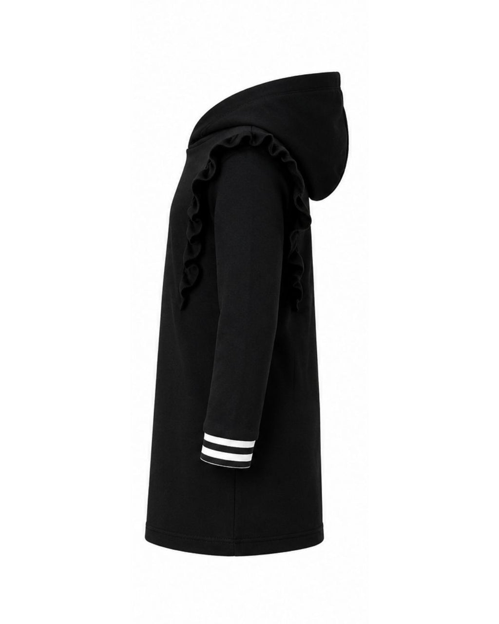 Ruffle Hoodie Dress - Black