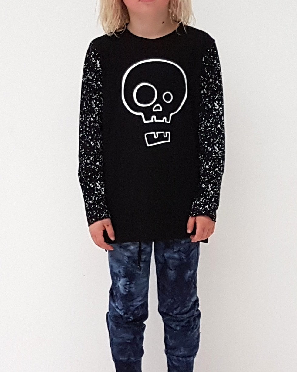 Longsleeve Tall Tee - Black Splatter Skull Tee