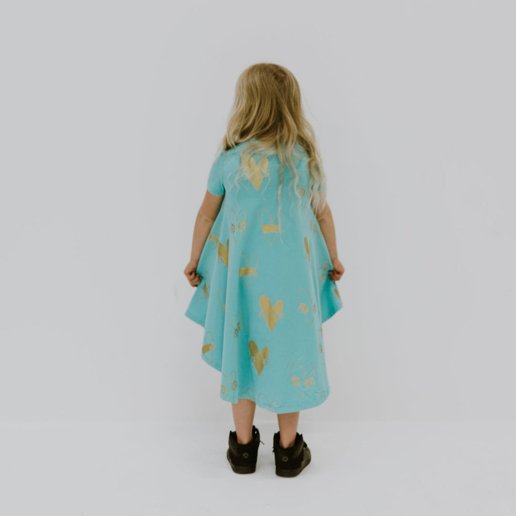 Heart Dress - Aqua & Gold