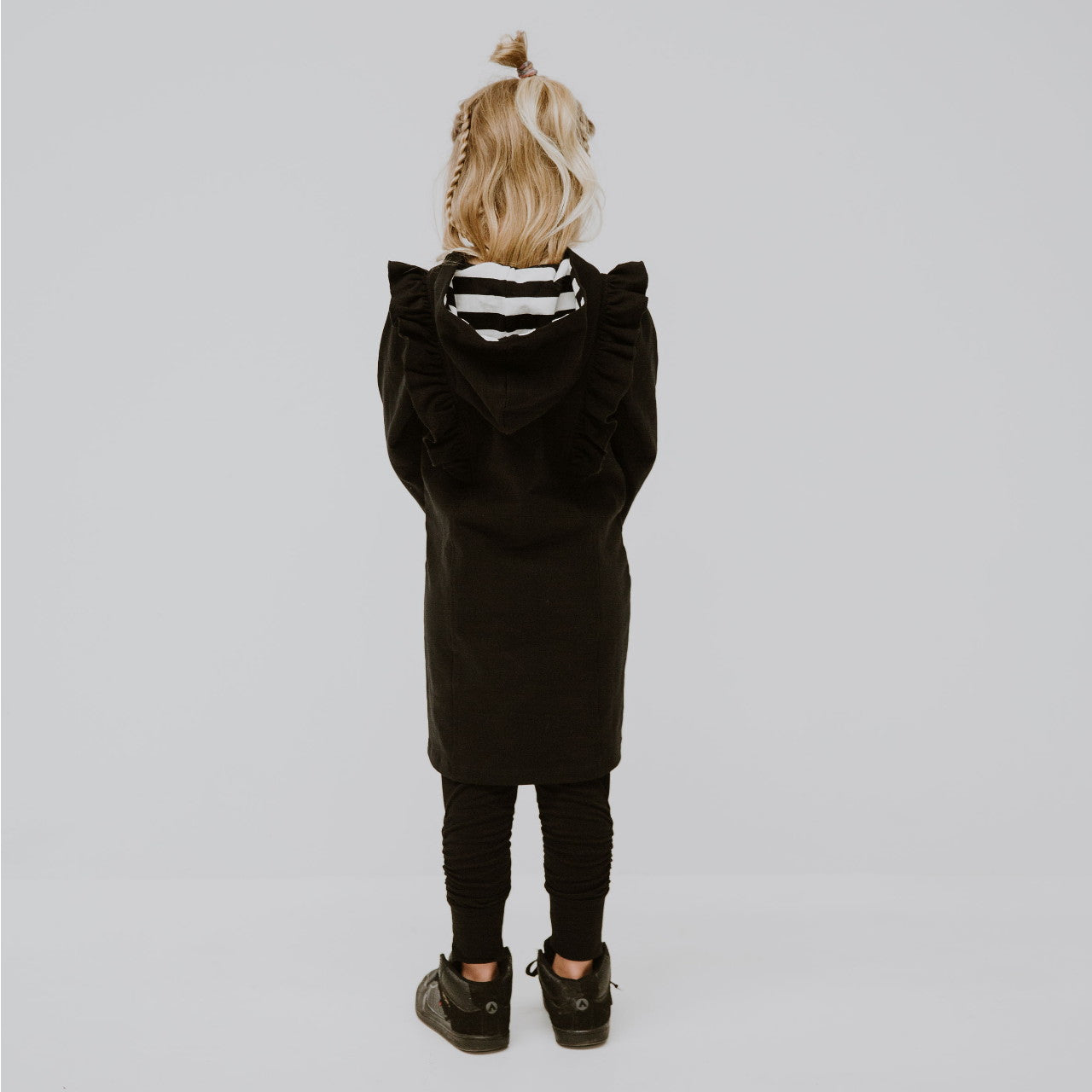 Ruffle Hoodie Dress - Black